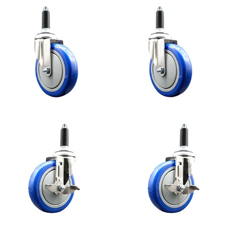 Service Caster 5 Inch 316SS Blue Poly Swivel 7/8 Inch Expanding Stem Caster Brake SCC, 2PK SS316EX20S514-PPUB-BLUE-2-TLB-2-78